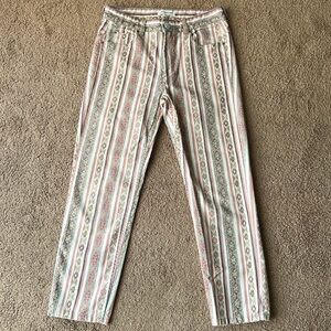 Isabel Marant Etoile Printed Striped Tribal Straight Leg Mid Rise Crop Jeans